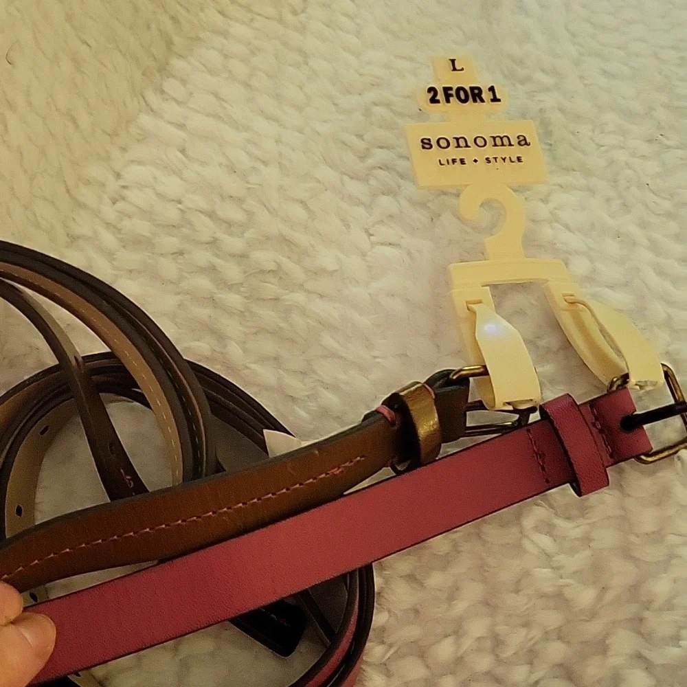 Sonoma 2 for1 belt set solid rose pink brown w/pink stitch 3/4